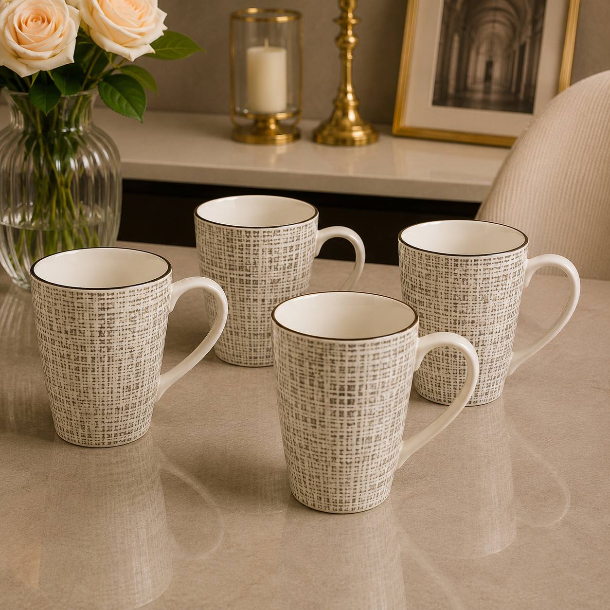 4 Pack Ceramic Mug Set – Woven Texture Collection