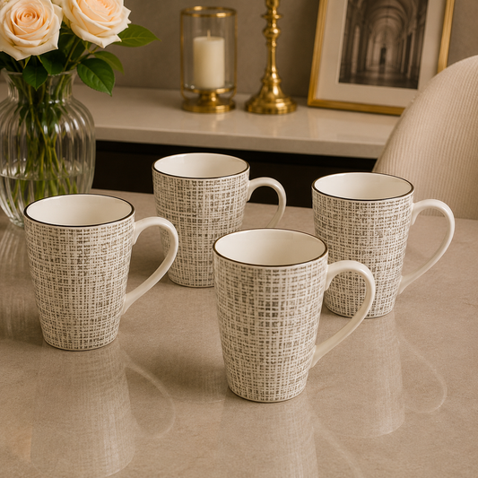 4 Pack Ceramic Mug Set – Woven Texture Collection