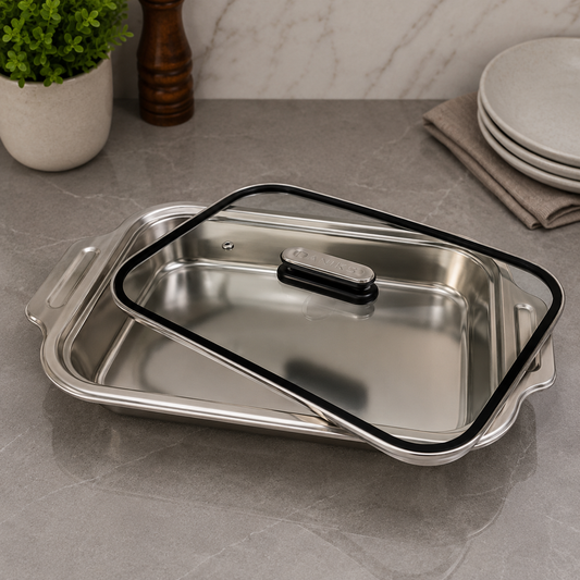 Premium Dish with Glass Lid – 47 x 29 x 6cm