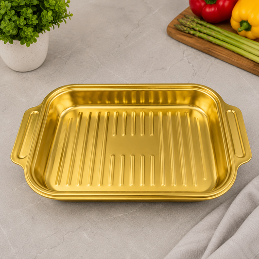 Premium Gold Ribbed Serving Dish – 42x26x6cm