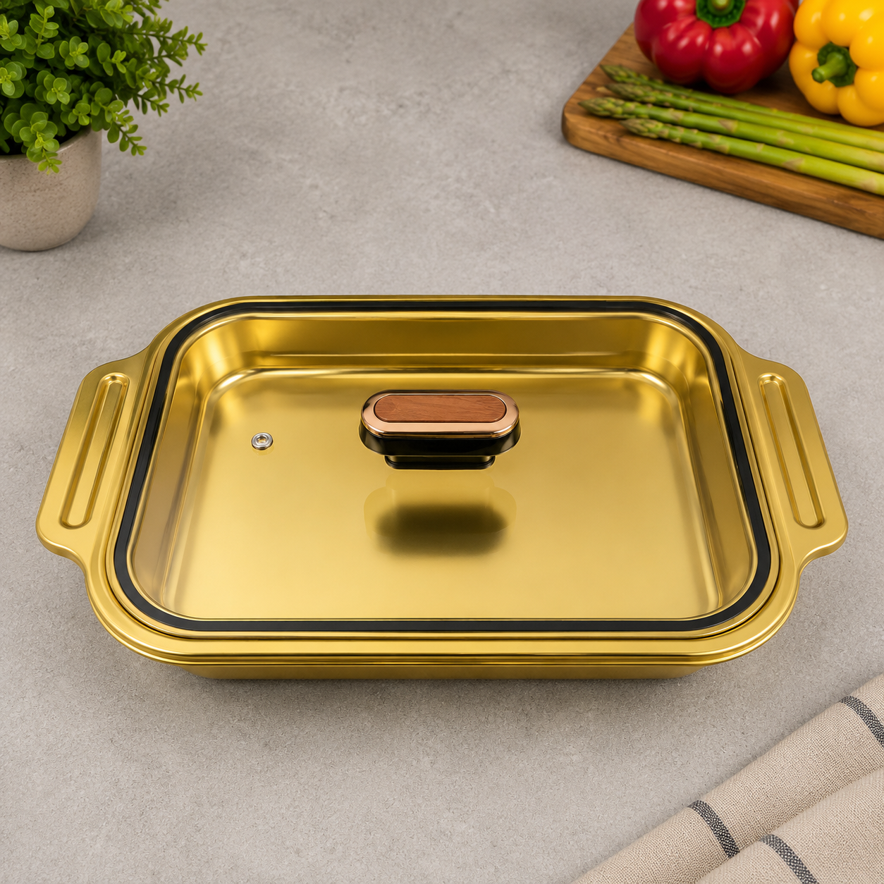 Royal Gold Covered Serving Dish – 35×20×6cm