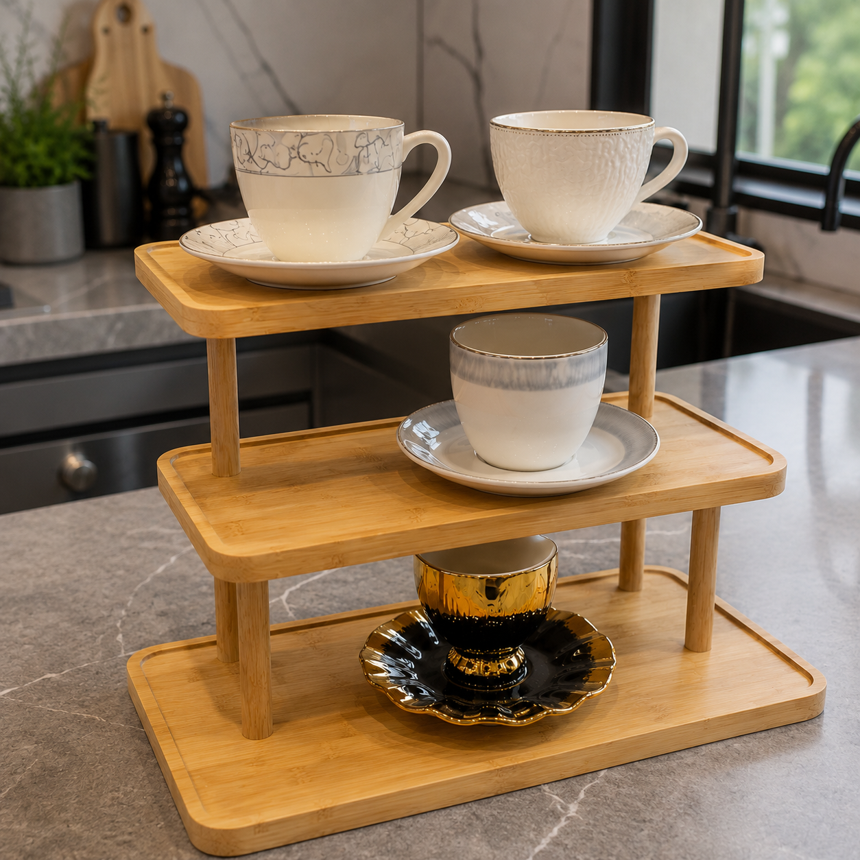 ElevateServe Bamboo 3-Tier Display Stand