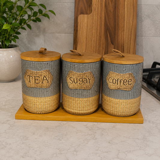 RusticNest Ceramic Tea, Coffee & Sugar Canister Set
