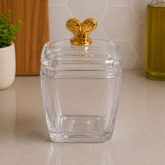 Crystal Glass Storage Jar with Golden Butterfly Lid