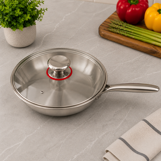Premium Stainless Steel Wok with Glass Lid – 26cm