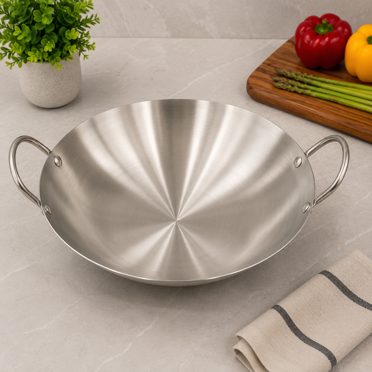 Premium Double Handle Stainless Steel Karahi – 28cm
