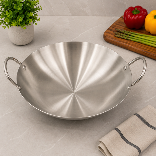 Premium Double Handle Stainless Steel Karahi – 28cm