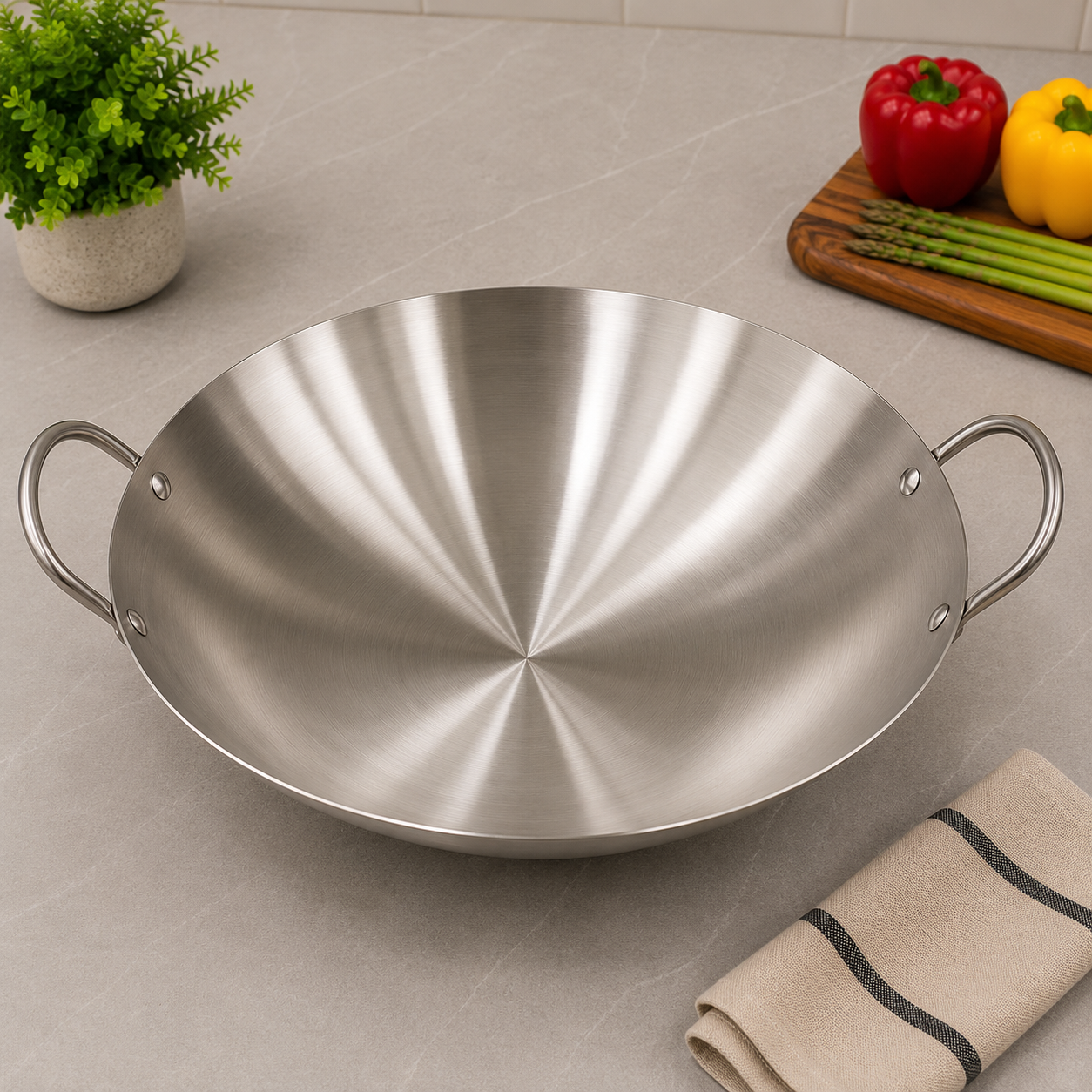 Premium Double Handle Stainless Steel Karahi – 36cm