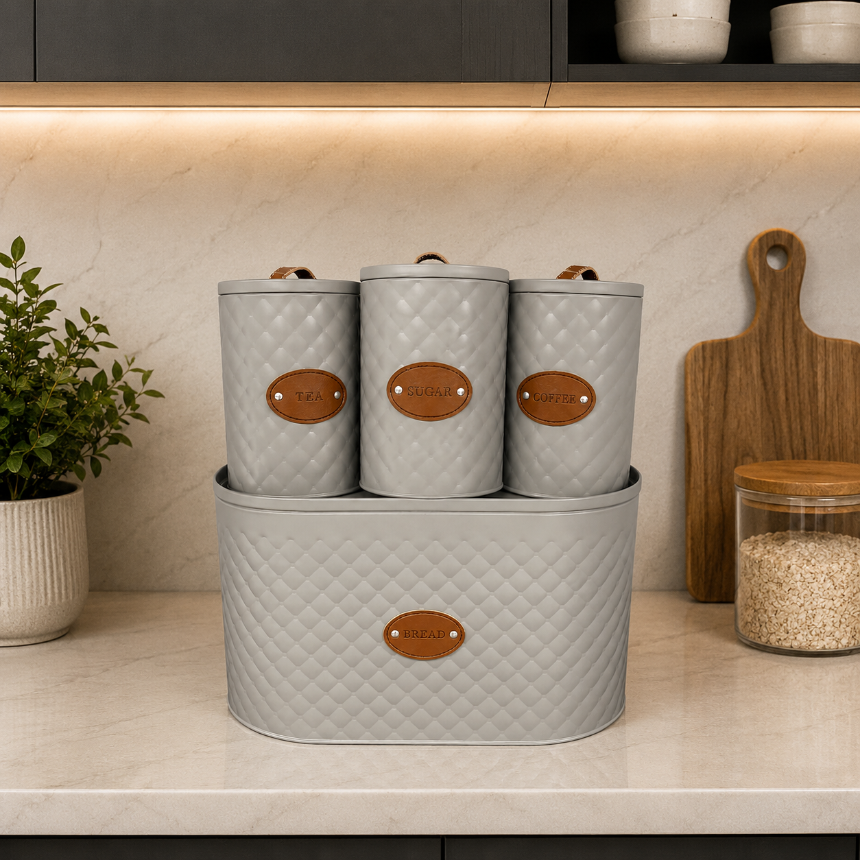 Grey Bread Box & Canister Set