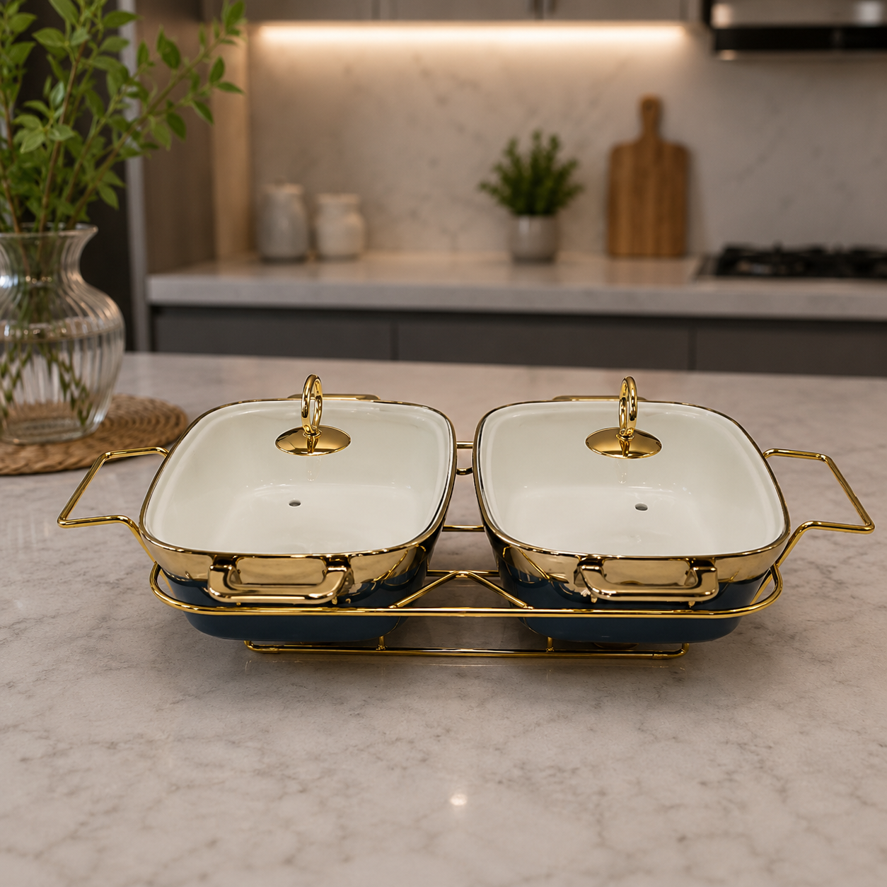 Azure Royale 11.5 Inches Rectangular Twin Serving Set