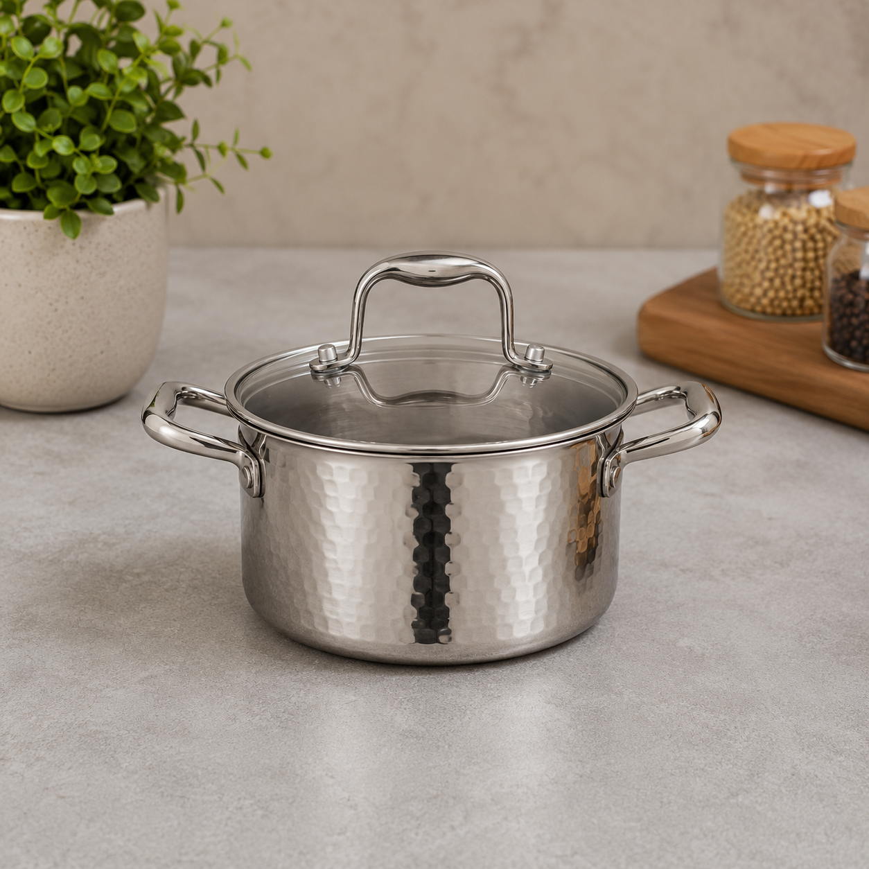 Premium Stainless Steel Cooking Pot with Glass Lid – 16cm
