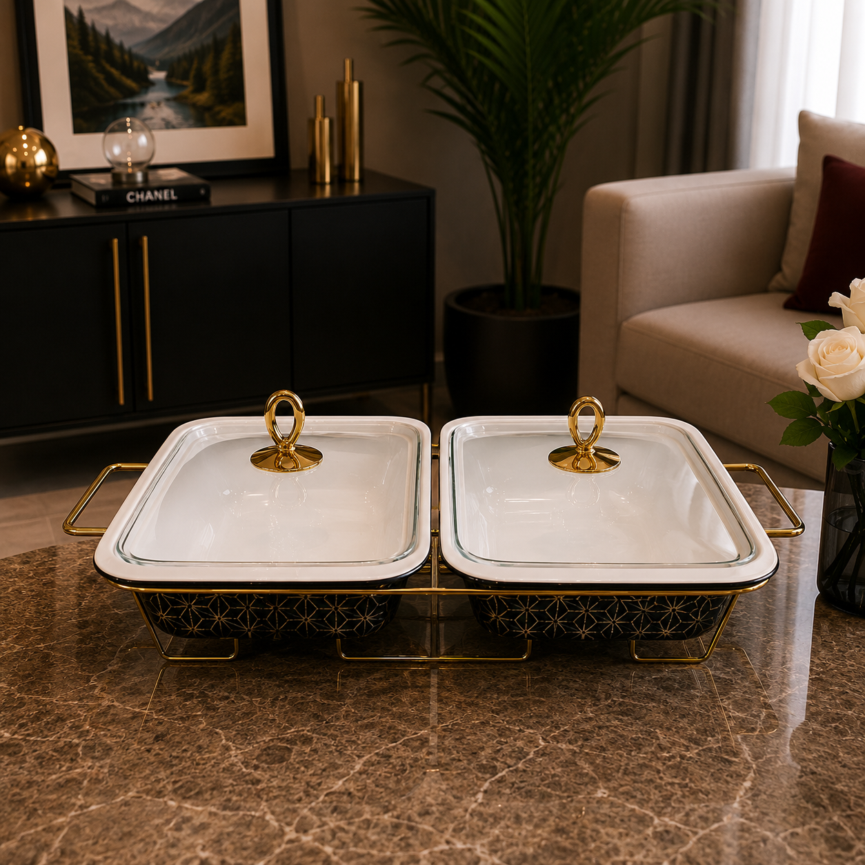 Double Rectangular Serving Dish Set - 12 Inches