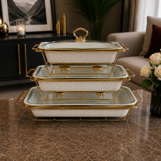 Rectangular White Glass Lid Serving Dish Set - 13.5 Inches