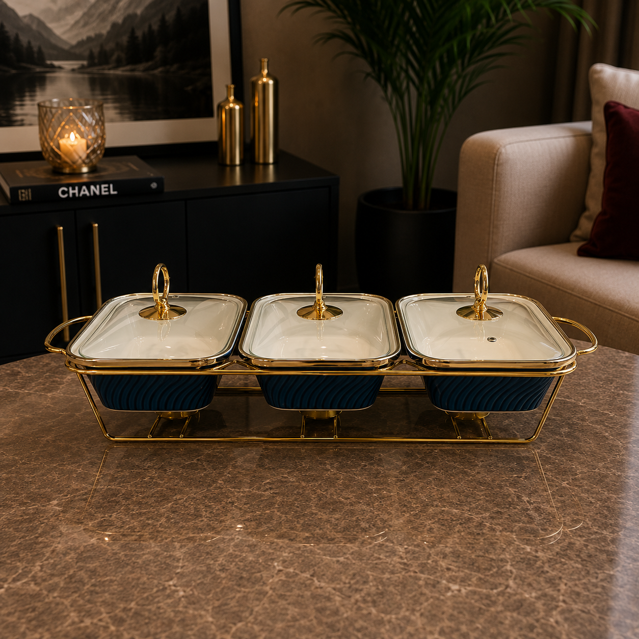 Triple Rectangular Green Serving Dish Set - 9 Inches