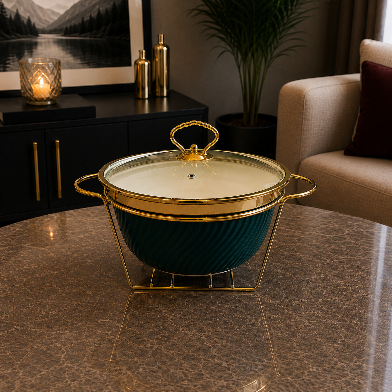Round Green Deep Serving Dish - 10 Inches