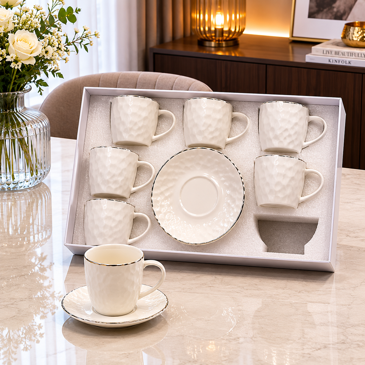 Diamond Elegance Ceramic Coffee Set - 12Pcs