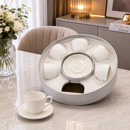 Royal Fluted Ceramic Coffee Set - 12Pcs