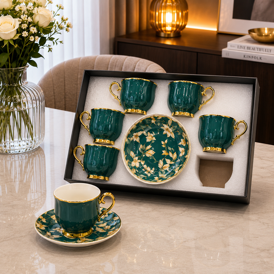 Emerald Bloom Ceramic Coffee Set - 12Pcs