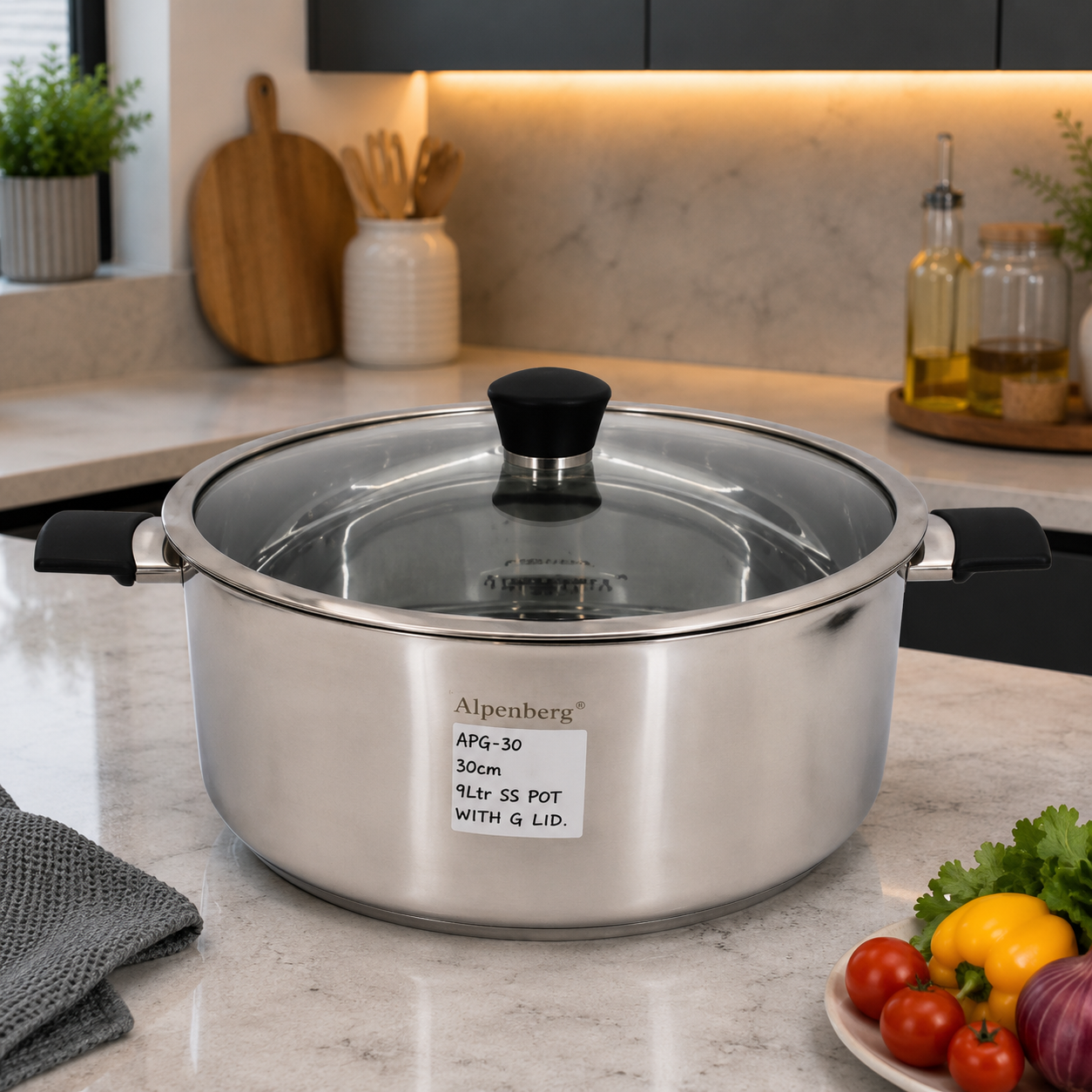 Alpenberg Stainless Steel Pot with Glass Lid - 30cm / 9L