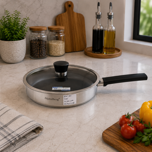 Alpenberg Stainless Steel Fry Pan with Glass Lid - 30x6cm