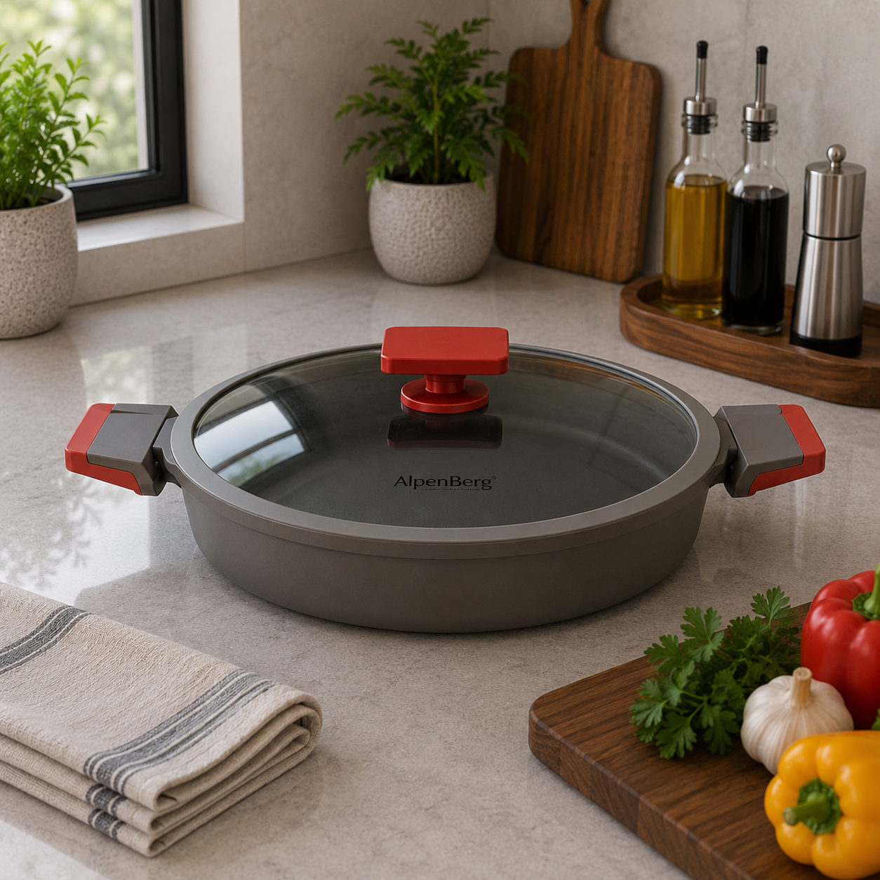 Alpenberg Shallow Pot with Glass Lid -30cm