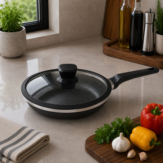 Alpenberg Fry Pan Black/Silver with Glass Lid - 28cm