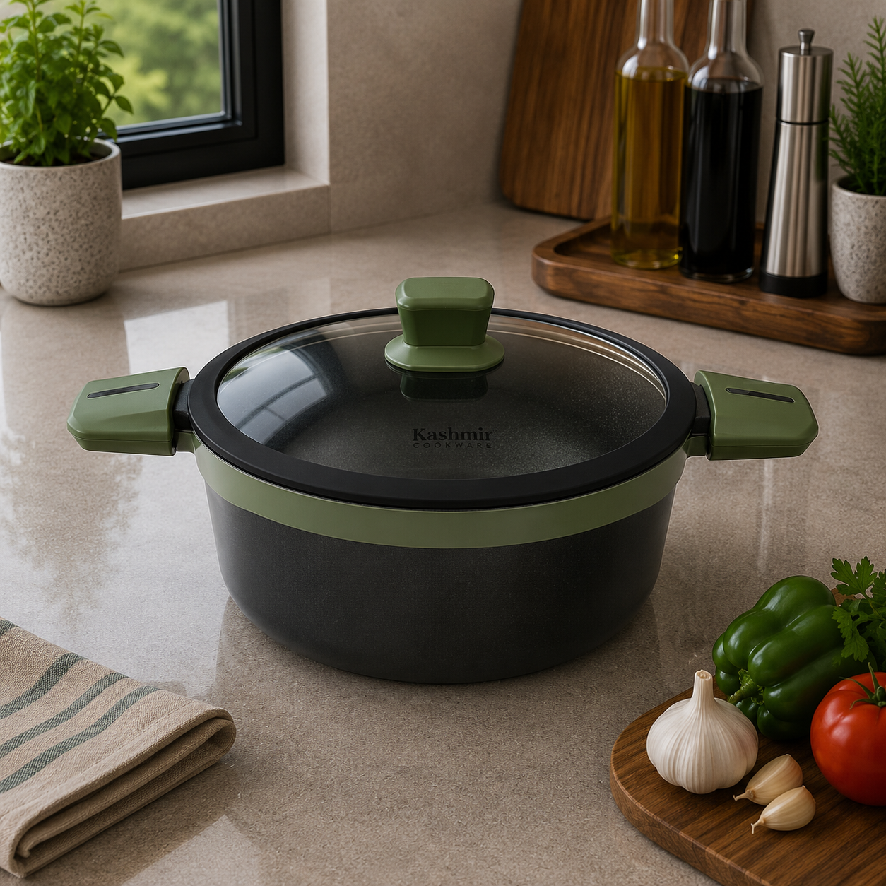 Alpenberg Pot Glass Lid Black/Green - 32cm
