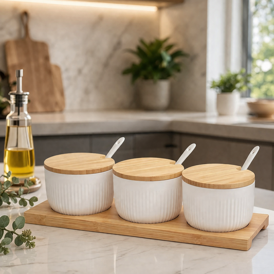 Danny Home Bamboo Tray & Ceramic Pastry Bowls