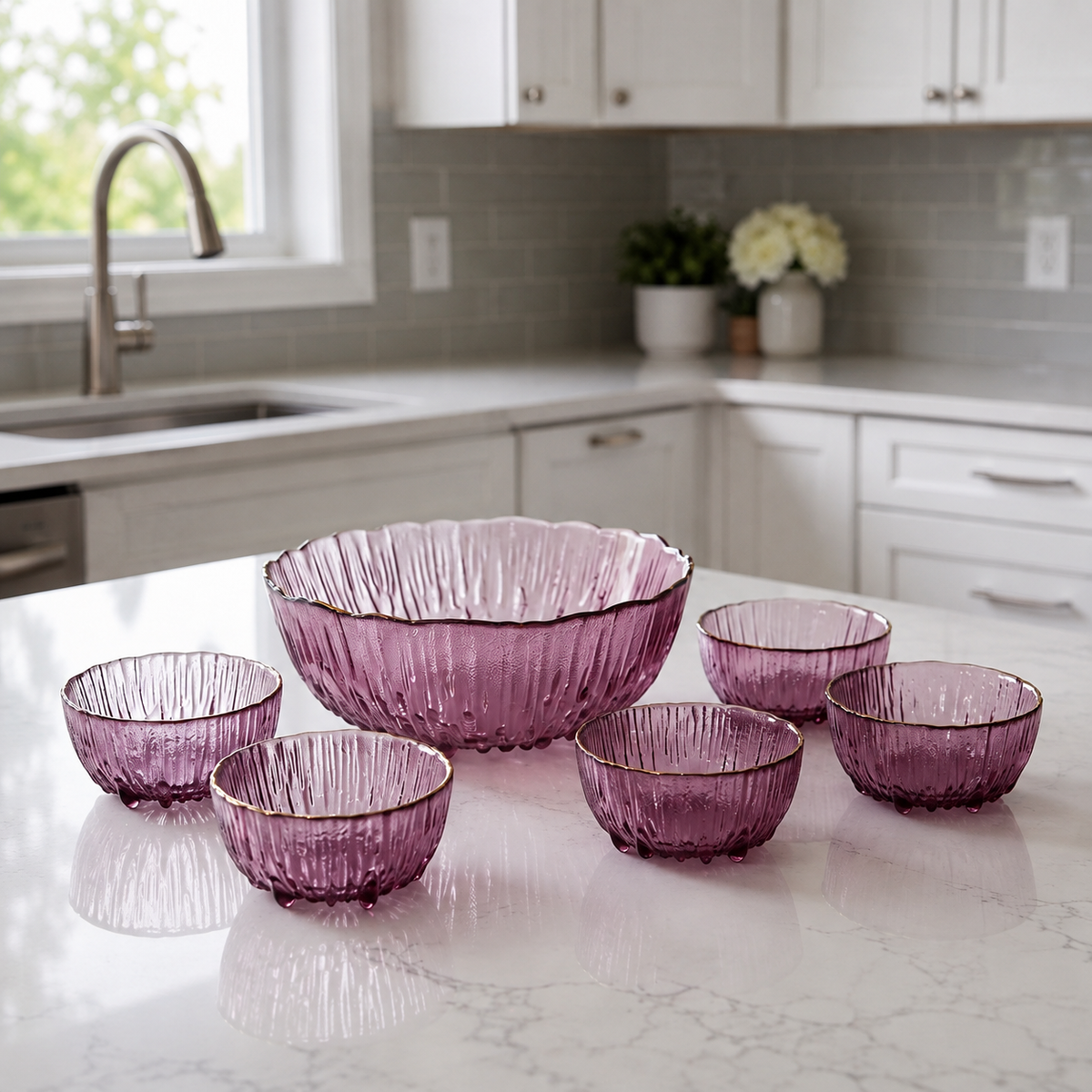 Blush Bloom Glass Bowl Set – 7 Pieces