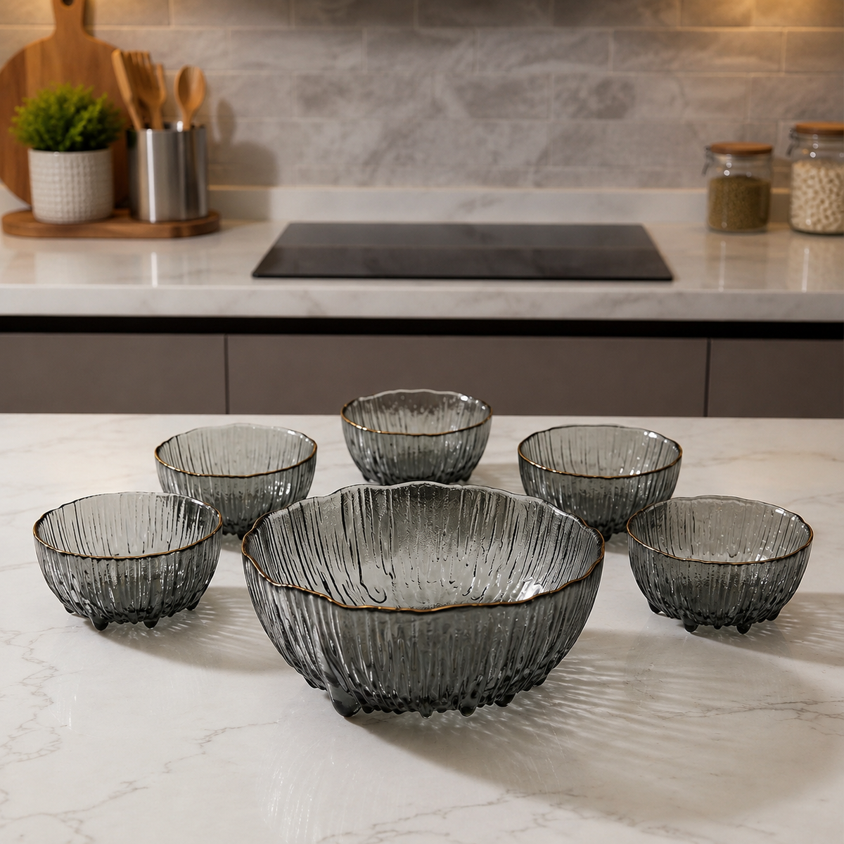 Blush Bloom Glass Bowl Set – 7 Pieces