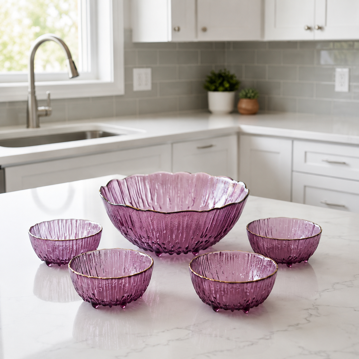 Blush Royale Crystal Glass Bowl Set – 7 Pieces