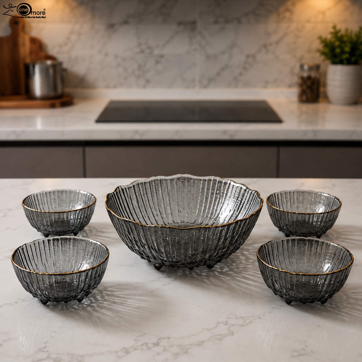 Blush Royale Crystal Glass Bowl Set – 7 Pieces