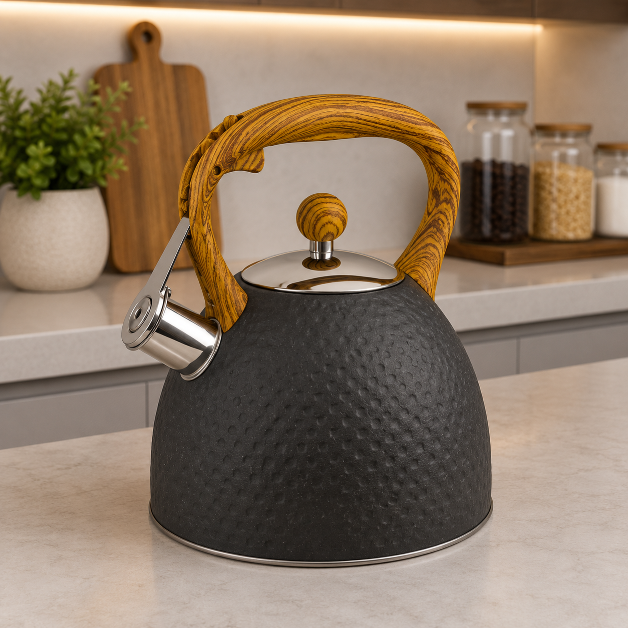 Matte Black Stainless Steel Whistling Kettle – 3.0L