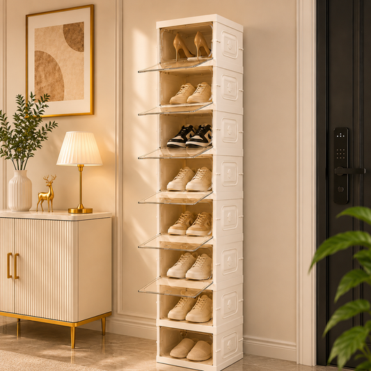 9-Tier Modular Foldable Shoe Storage Cabinet with Transparent Front Doors