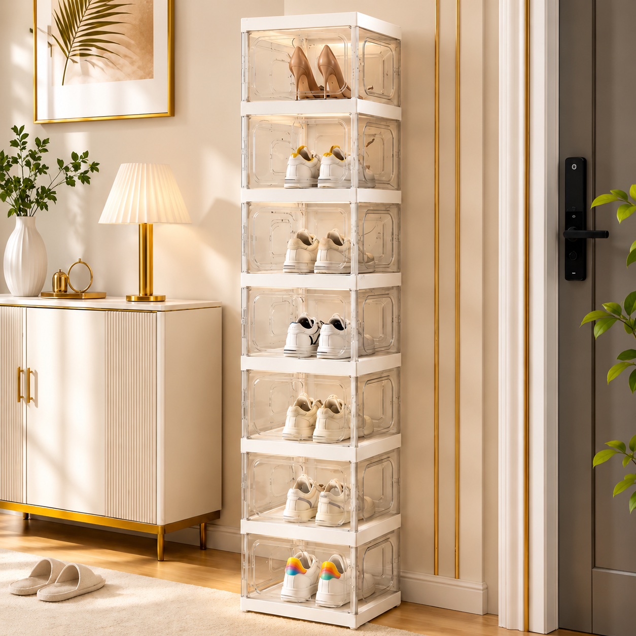Premium Foldable Stackable Shoe Storage Cabinet – Transparent Door Modular Organizer