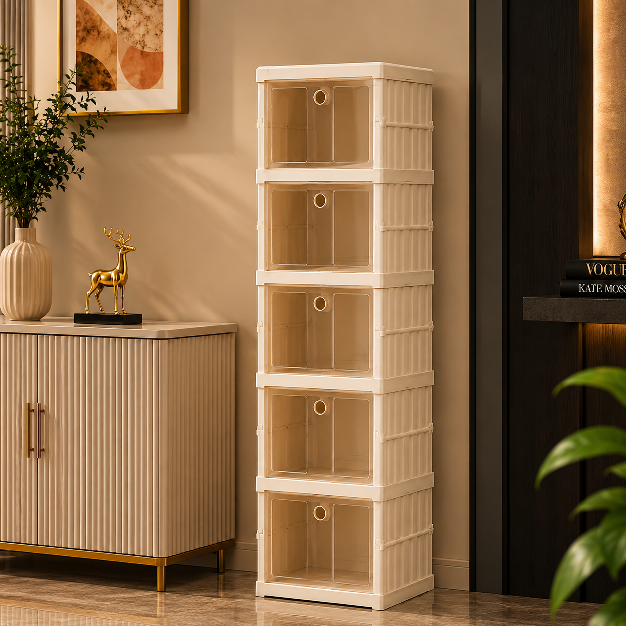 Stackable Foldable Storage Cabinet with Transparent Doors – Modular Organizer