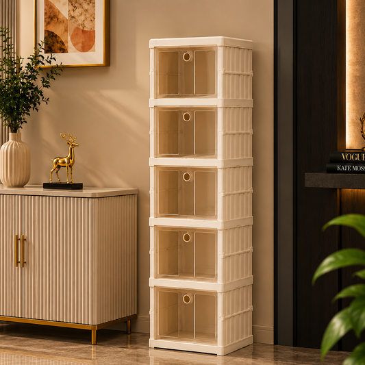 Stackable Foldable Storage Cabinet with Transparent Doors – Modular Organizer