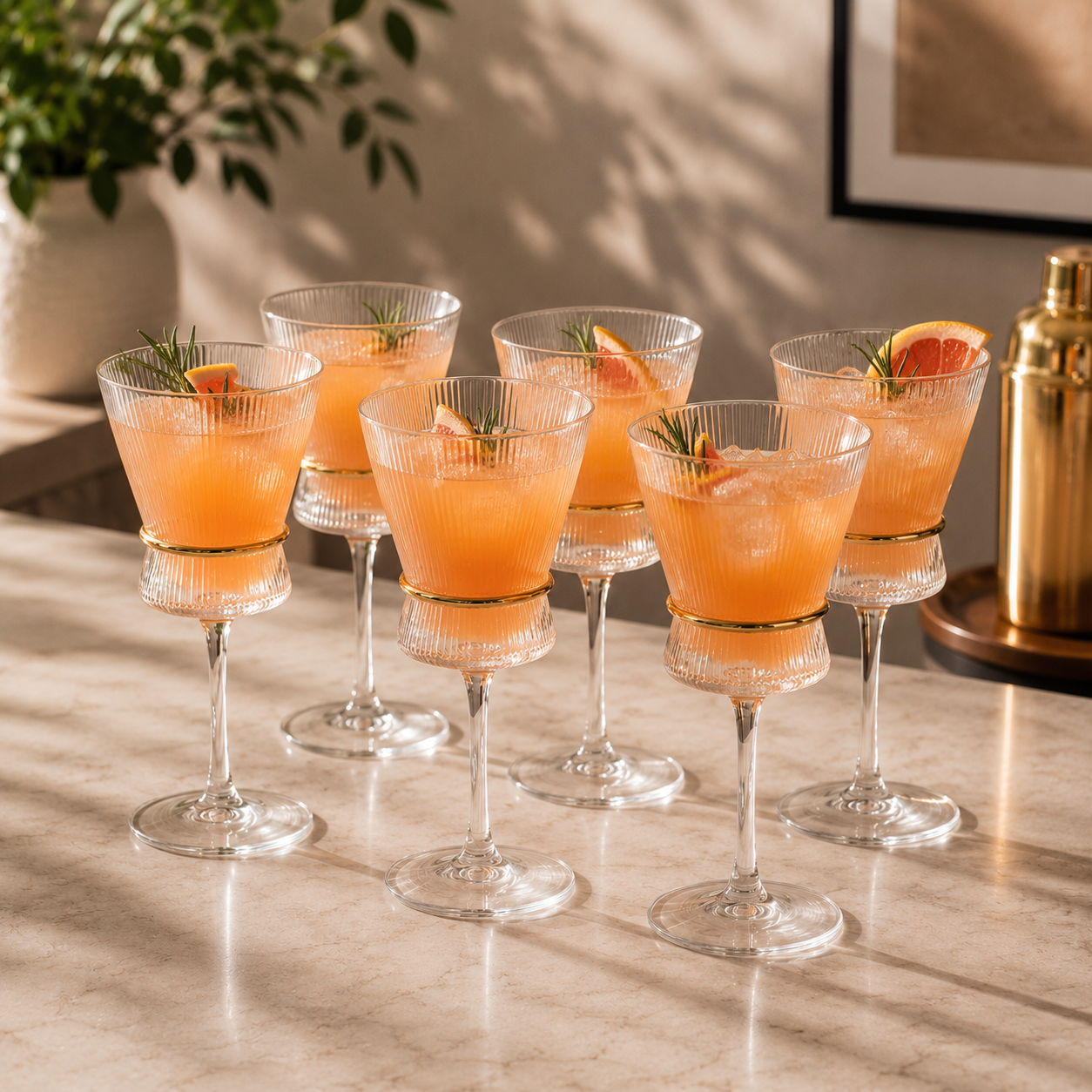 Crystal Golden Champagne Goblets – Set of 6