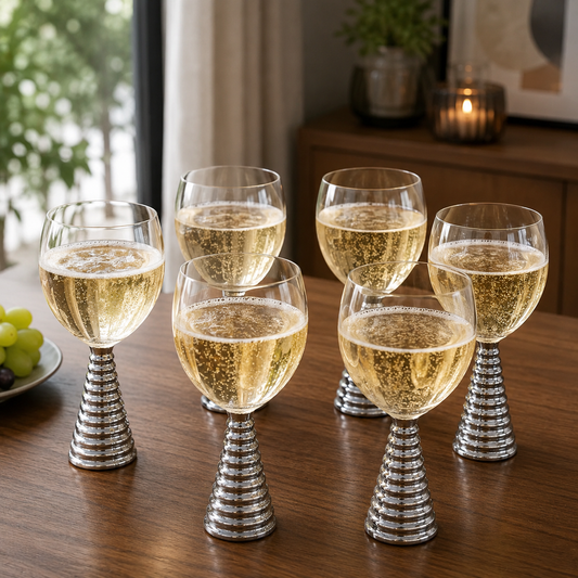 Screw Champagne Goblets Glass - Silver - Set of 6