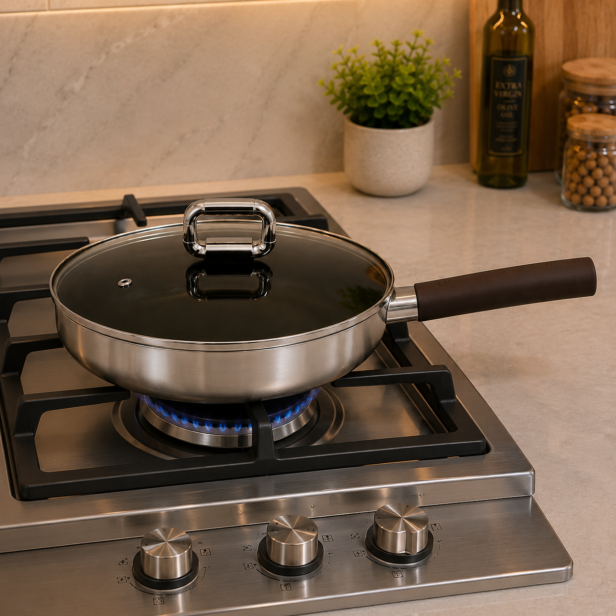 Stainless Steel Fry Pan with Glass Lid