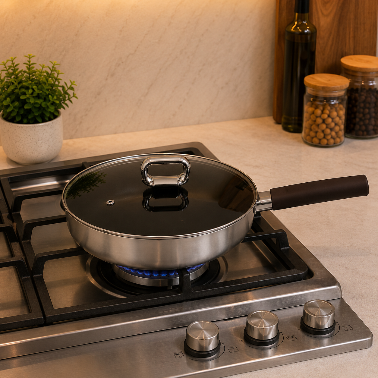 Stainless Steel Fry Pan with Glass Lid