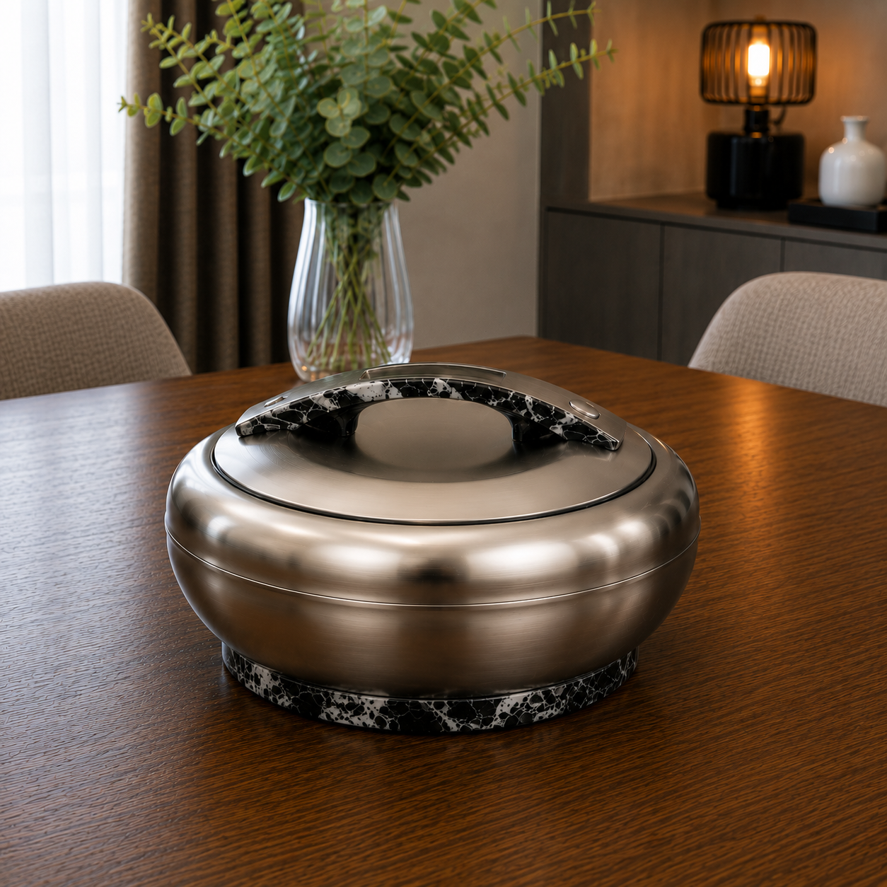 Matte Nickel Black Marble Hotpot