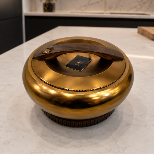 Matte Rose Gold Hotpot with Dark Wooden Base