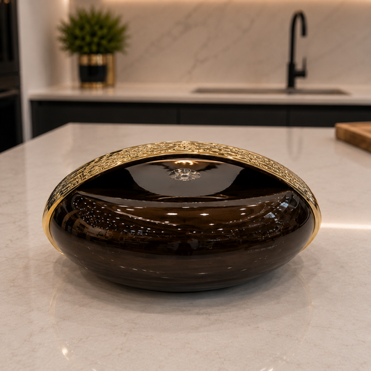 Premium Glass Hotpot – Brown Glass with Gold Decorative Rim