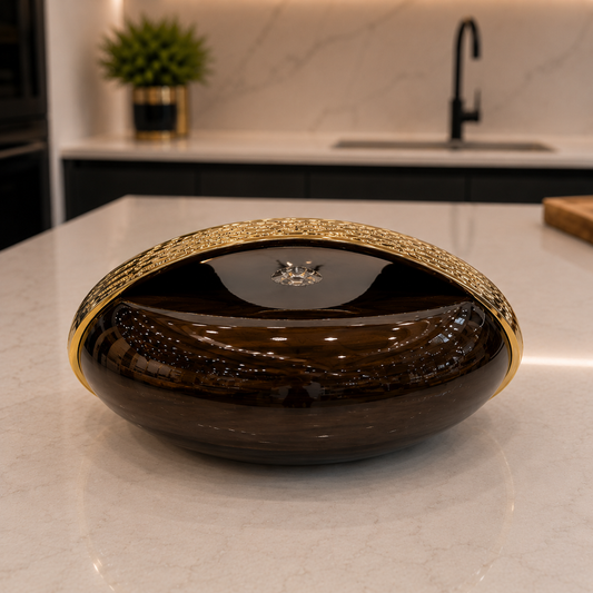 Premium Glass Hotpot – Brown Glass with Gold Decorative Rim