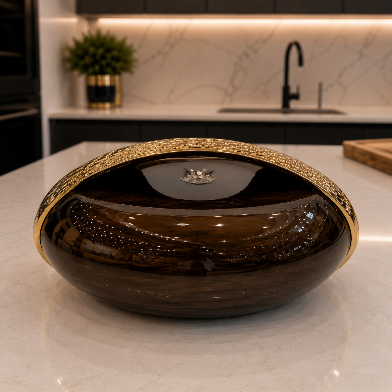 Premium Glass Hotpot – Brown Glass with Gold Decorative Rim