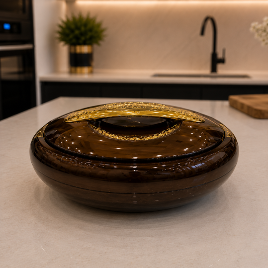 Premium Brown Glass Hotpot with Gold Decorative Lid