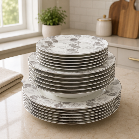 Grey Floral Dinnerware Set