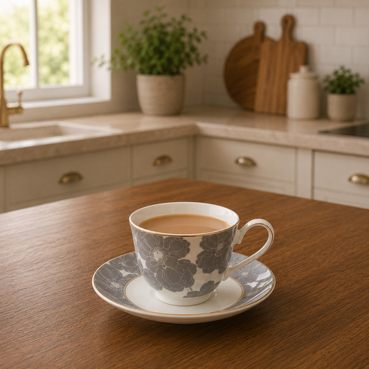 Bone China 24 Pcs Tea Set – Grey Floral Elegance