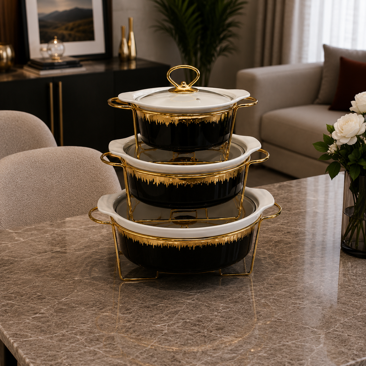 Round Black Serving Dish Set